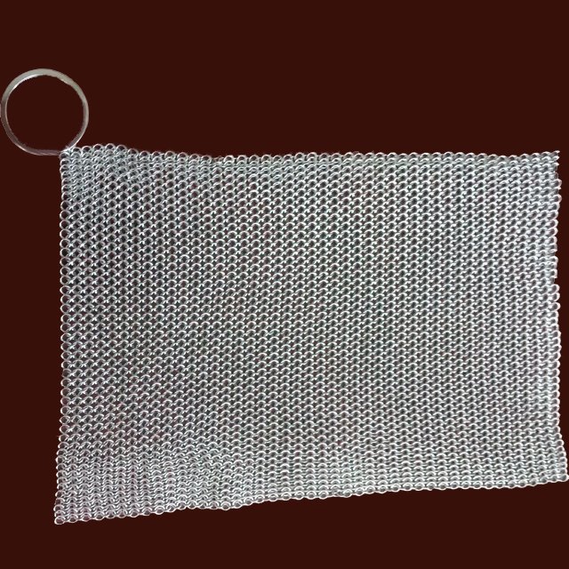 316L StainlessSteel Chainmail Cleaning Scrubber With Hanging Ring for Cast Iron Pan And BBQ Grills