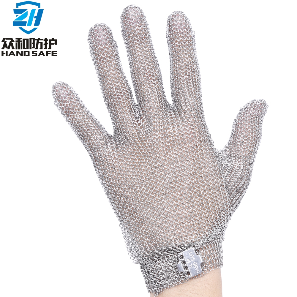 Five Finger Cut Resistant Stainless Steel Glove with Metal Hook Strap ...