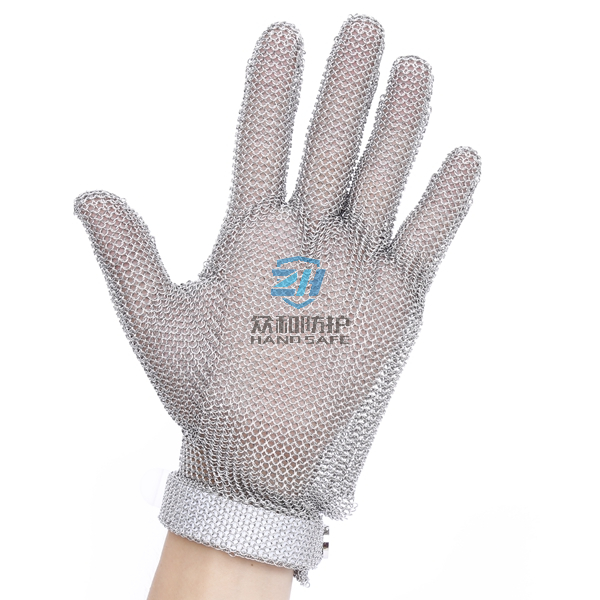 Rubber Strap Five Finger Ring Mesh Stainless Steel Chainmail Gloves 